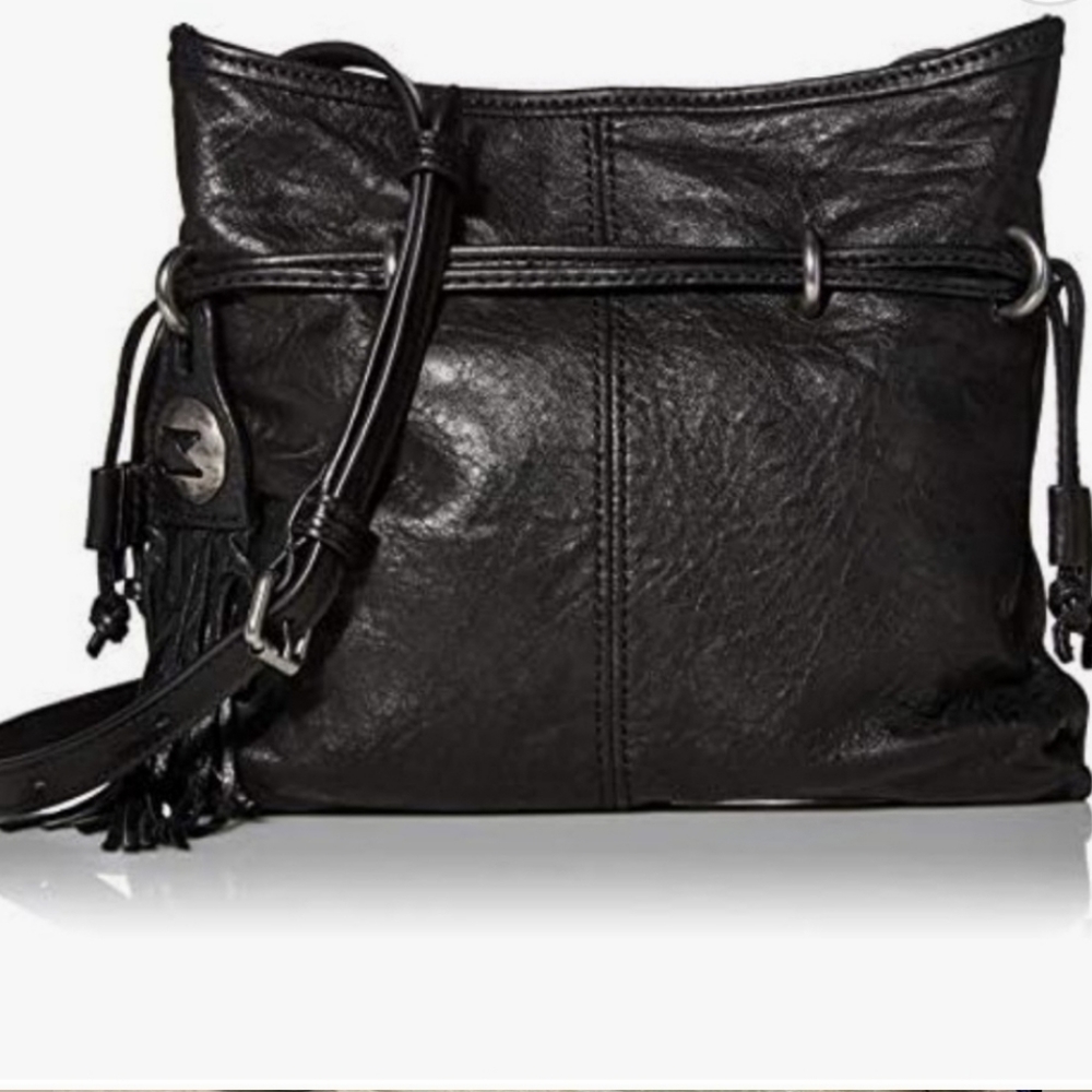 Frye Sacha Mini Black Crinkled Soft Leather Crossbody Bag***RARE***